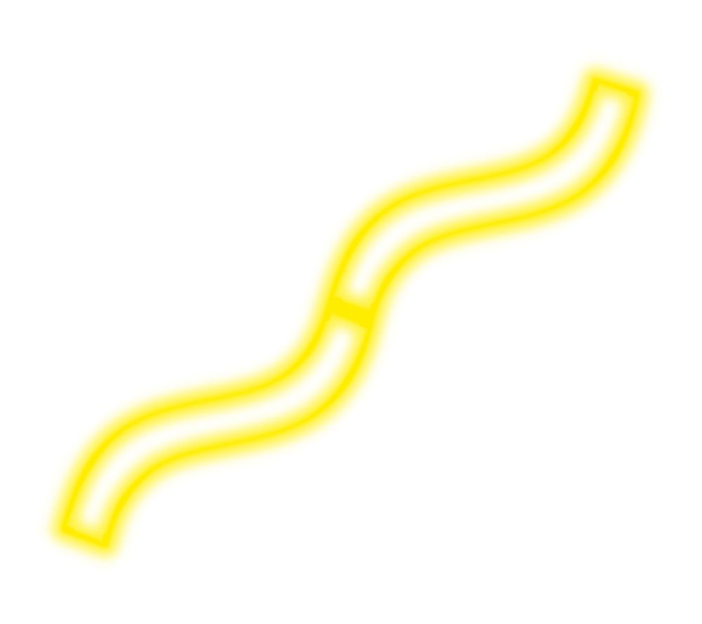 Zwei gelbe neoleuchtende Wellen schließen sich aneinander an und bilden gemeinsam eine längere Welle.