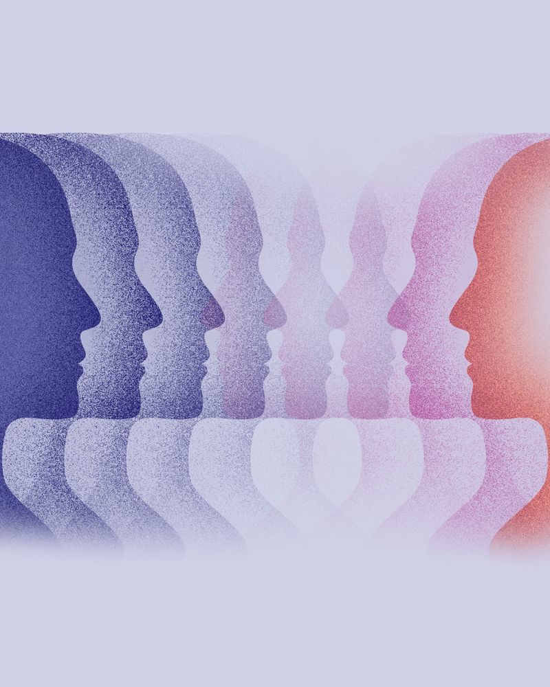 Zwei stilisierte Köpfe, die sich gegenüber stehen