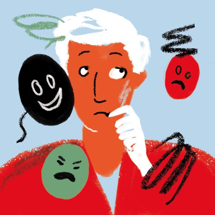 Eine Person, die sich fragt, welche Maske sie aufsetzen soll