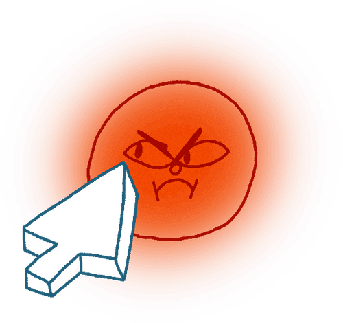 Ein Computercursor klickt auf wütendes Gesicht ganz in rot